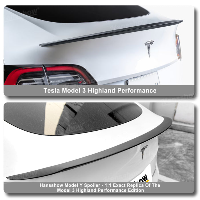 Tesla Moldel Y Real Carbon Fiber Tail Spoiler Wing Rear Trunk Lid With Model 3 Performance Version Style | Hansshow