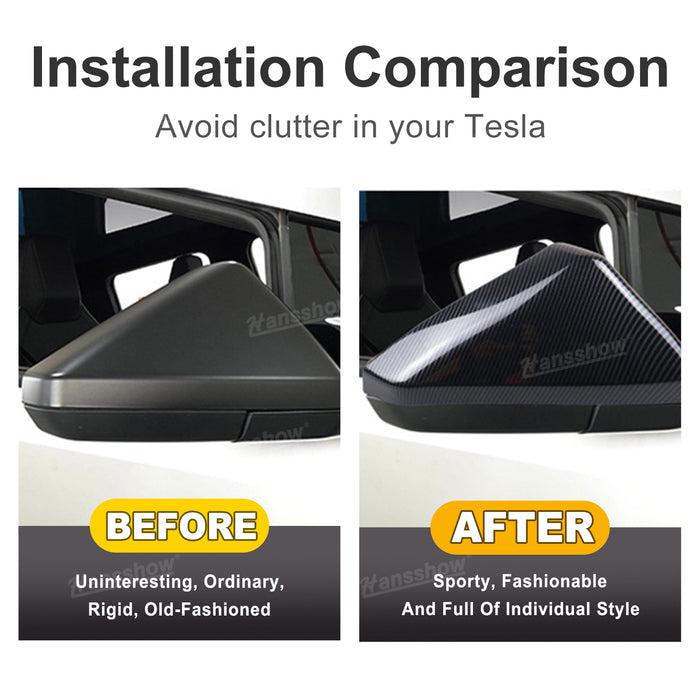 Tesla Cybertruck Real Carbon Fiber Side View Mirror Cap Overlays Rearview Cover Protection 2PCS Left & Right|Hansshow