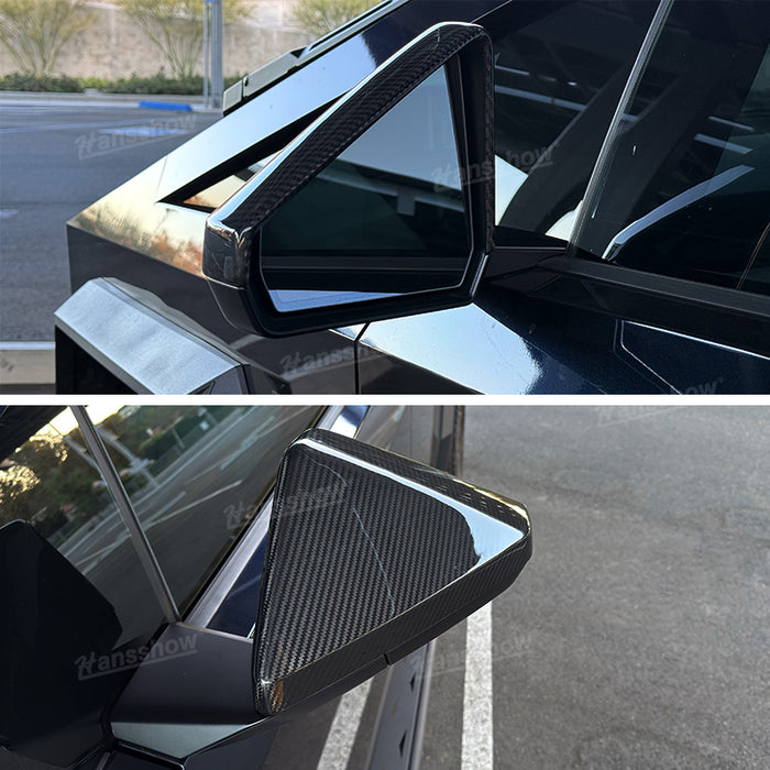 Tesla Cybertruck Real Carbon Fiber Side View Mirror Cap Overlays Rearview Cover Protection 2PCS Left & Right|Hansshow