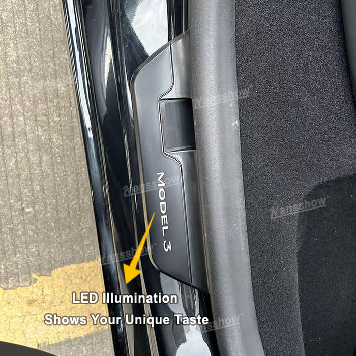 Tesla Model 3 Highland Cubiertas de umbral de puerta con iluminación LED Protector Pedal de bienvenida | Hansshow