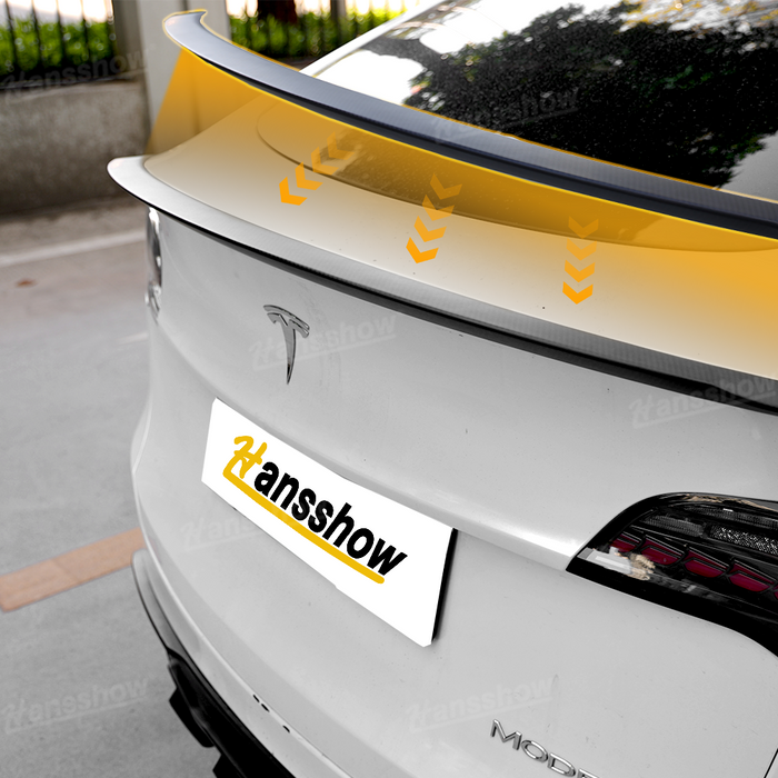 Tesla Moldel Y Real Carbon Fiber Tail Spoiler Wing Rear Trunk Lid With Model 3 Performance Version Style | Hansshow