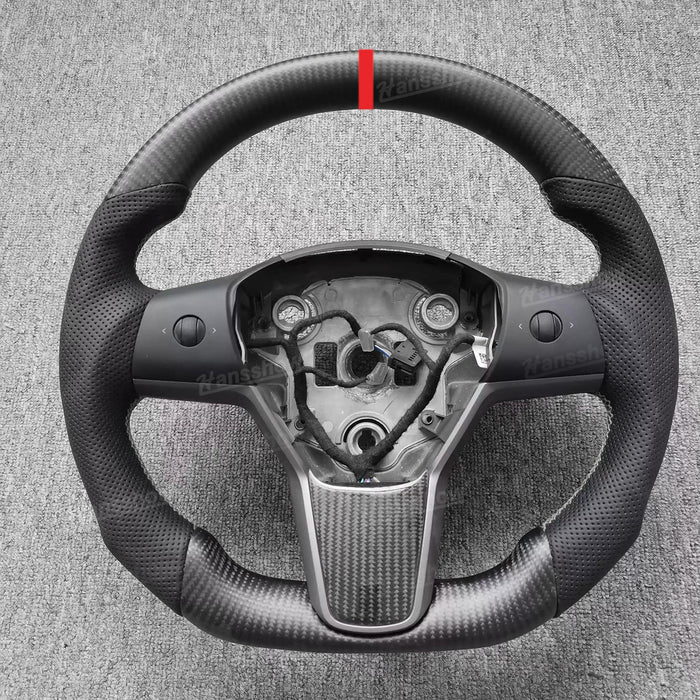 Model 3/Y Carbon Fiber Steering Wheel WIth Perforated leather Real Carbon Fiber