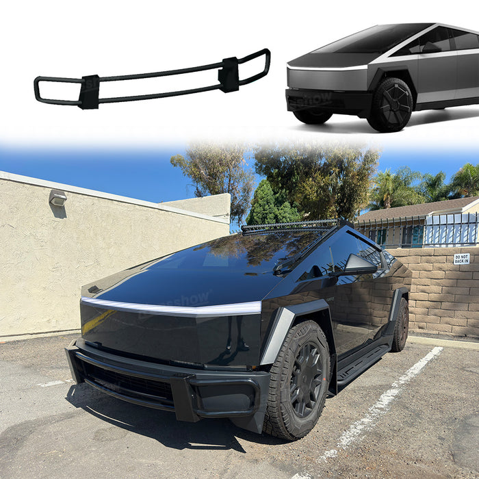 Tesla Cybertruck Front Bumper Bar Steel Guard-Q235 Front Bumper Black Texture|Hansshow