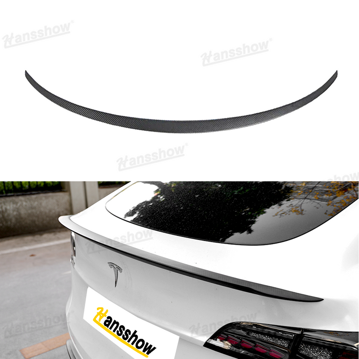 Tesla Moldel Y Real Carbon Fiber Tail Spoiler Wing Rear Trunk Lid With Model 3 Performance Version Style | Hansshow