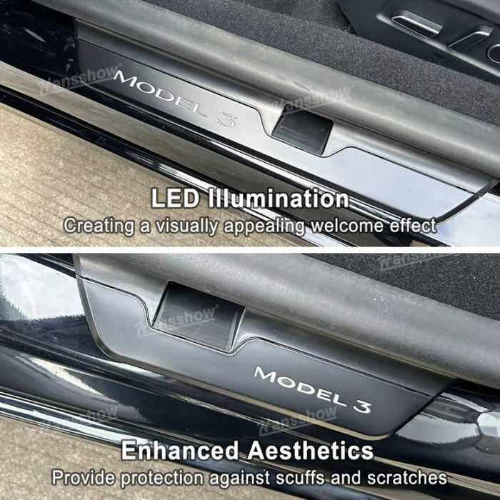 Tesla Model 3 Highland LED illuminated Door Sill Covers Protector Welcome Pedal|Hansshow