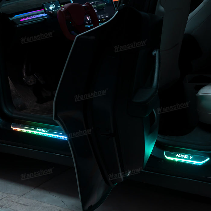 Tesla Model Y/3 Magnetic Induction Illuminated Pedal Welcome Light Illuminated Door Sills|Hansshow