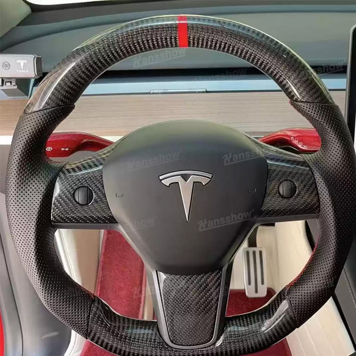 Model 3/Y Carbon Fiber Steering Wheel WIth Perforated leather Real Carbon Fiber