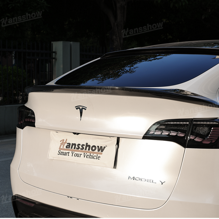 Tesla Model Y Real Carbon Fiber OEM-Style Rear Trunk Spoiler Wing | Hansshow