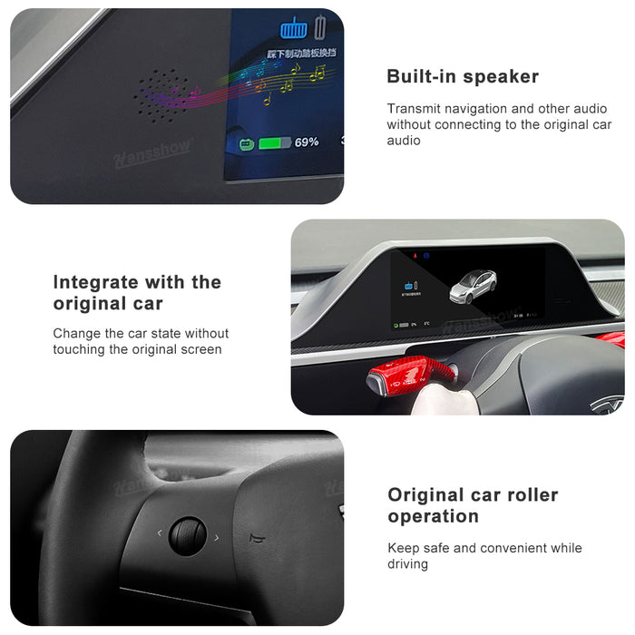 Hansshow Tesla Model 3 Y 8,9" Affichage tête haute Combiné d'instruments FY9-C Écran tactile du tableau de bord Inspiré du style Model S/X