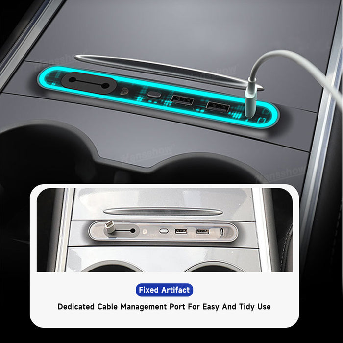 Tesla Model Y/3 RGB USB Docking Station Hub Adapter Of Center Console With Fast Charging Cable Multi Port|Hansshow