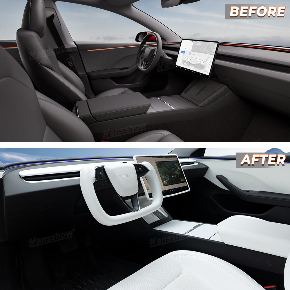 Tesla Model 3 Highland White Interior Set Decoration With White Yoke Steering Wheel |Hansshow