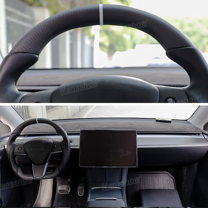 Tesla Model Y/3 Real Carbon Fiber Steering Wheel With Nappa Leather Grip-Heating Function|Hansshow