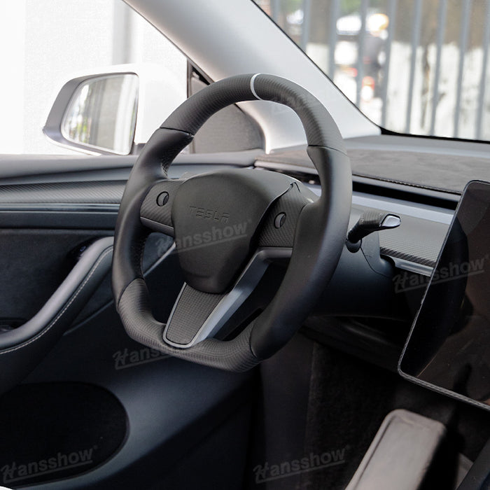 Tesla Model Y/3 Real Carbon Fiber Steering Wheel With Nappa Leather Grip-Heating Function|Hansshow