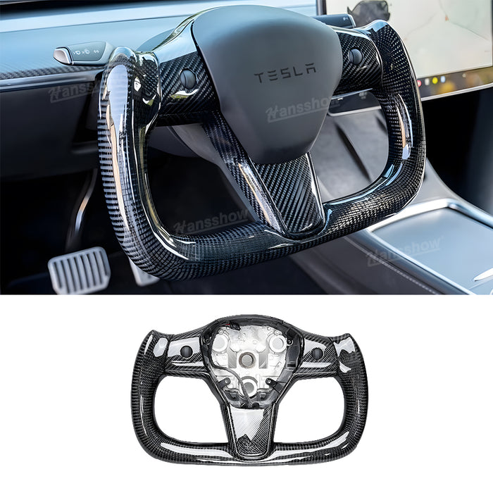 Tesla Model Y/3 Real Carbon Fiber Steering Wheel Yoke/F1 Style|Hansshow