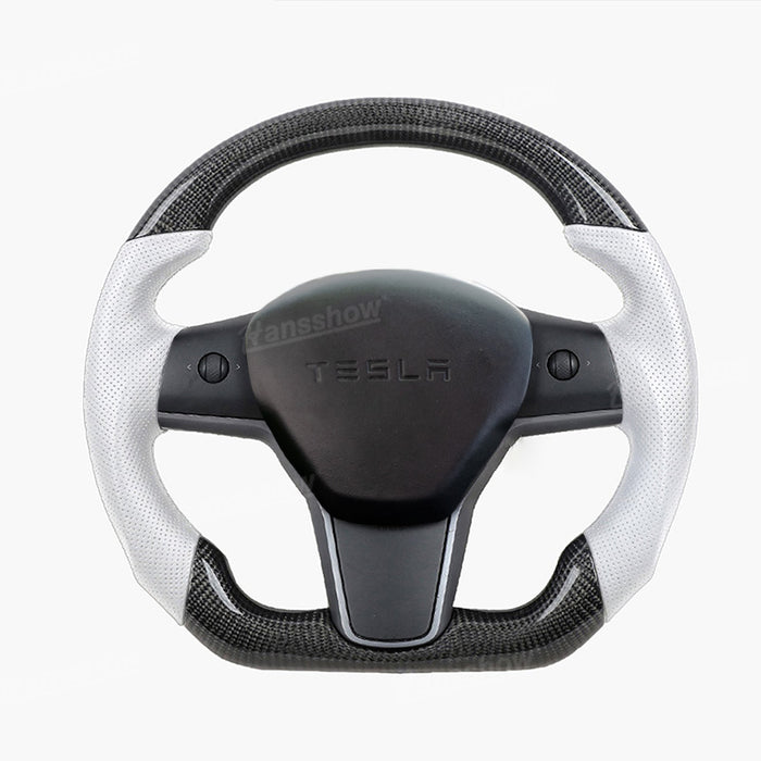 Model 3/Y Carbon Fiber Steering Wheel WIth Perforated leather Real Carbon Fiber