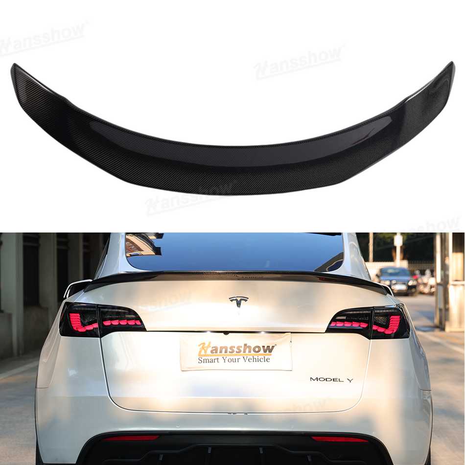 Tesla Model Y Real Carbon Fiber OEM-Style Rear Trunk Spoiler Wing | Hansshow