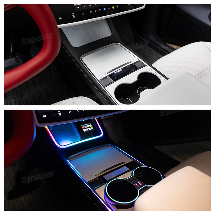 Tesla Model Y/3 Center Console Ambient Light with Cup Holder HUB Adapter Kits Tesla Air Freshener|Hansshow