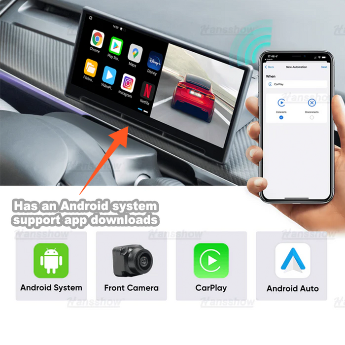 Hansshow Model 3/Y F9 9 Inches Touch Screen Carplay/Android Auto Smart Dashboard With Front Camera