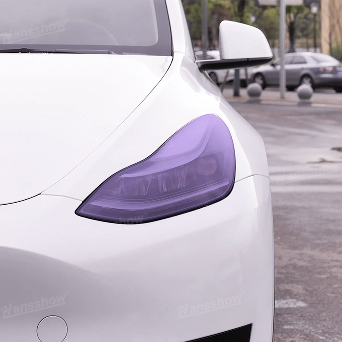 Tesla Model Y Front Headlight PPF Protection Precut PPF Tint Kit Color-Changing (White to Purple) Film  | Hansshow