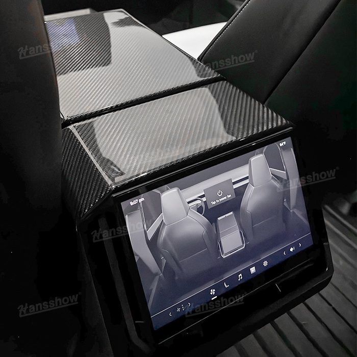 Tesla Cybertruck Real Carbon Fiber Armrest Box Cover+Rear Screen Frame Cover|Hansshow