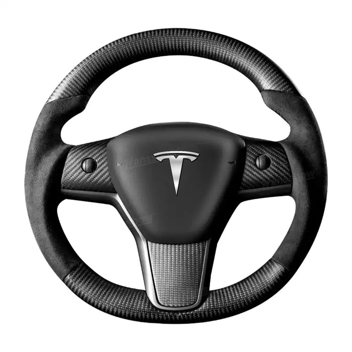 Tesla Model Y/3 Real Carbon Fiber Sport Round Steering Wheel Heated|Hansshow