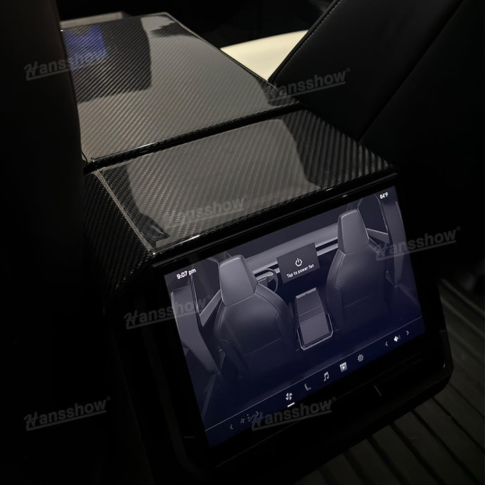 Tesla Cybertruck Real Carbon Fiber Armrest Box Cover+Rear Screen Frame Cover|Hansshow