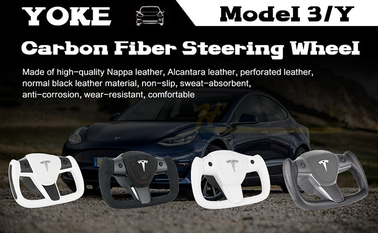 Modelo 3/Y yugo estilo volante de fibra de carbono