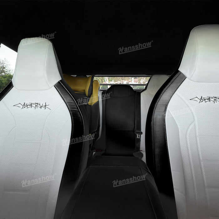 Tesla Cybertruck Seat Cover Full Set  NAPPA Leather Full Wrapping Edge Interior Accessories Black And White|Hansshow