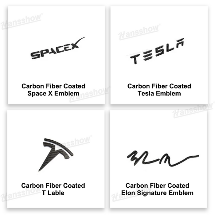 Tesla Carbon Fiber Coated Elon Signature/Tesla/Space X Emblem Decoration for Model S/X/Y/3/3 Highland Cybertruck|Hanssshow