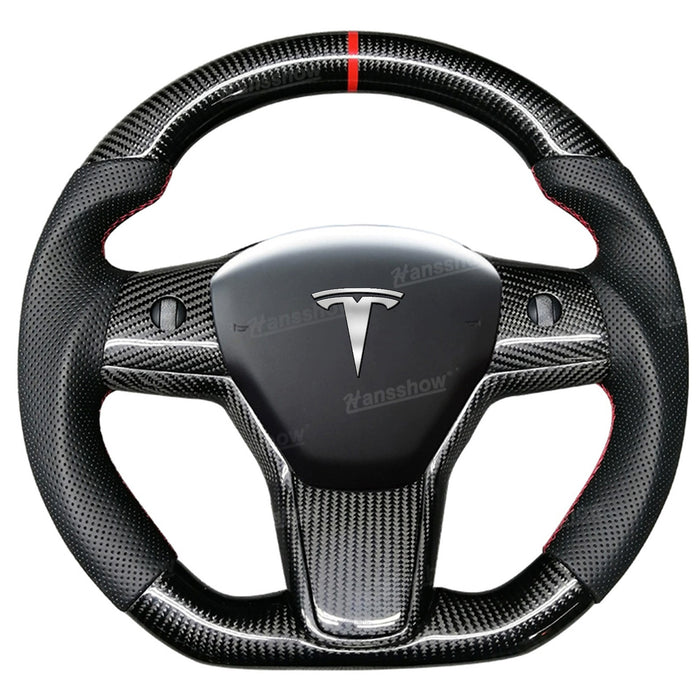 Model 3/Y Carbon Fiber Steering Wheel WIth Perforated leather Real Carbon Fiber