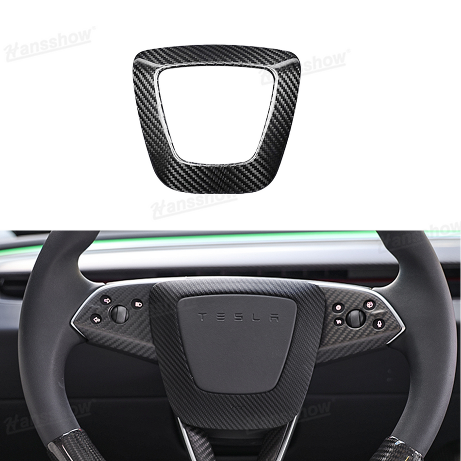 Tesla Model 3 Highland Real Carbon Fiber Steering Wheel Airbag Cover Frame | Hansshow