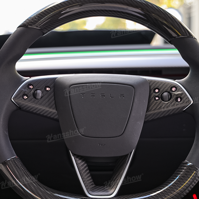 Garniture décorative de volant pour Tesla Model 3 Highland en fibre de carbone véritable | Hansshow