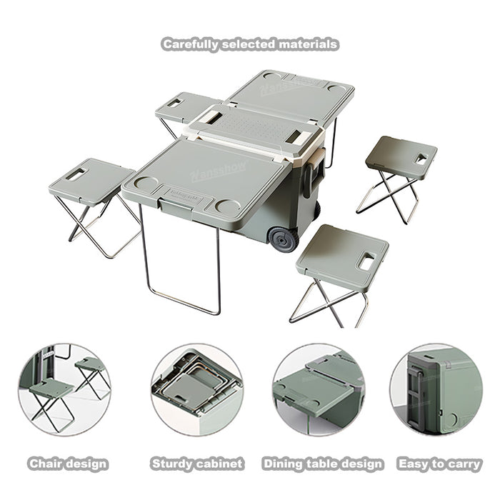 Outdoor Portable Cooler Box 32L Folding Table With Chairs For Cybertruck Camping | Hansshow