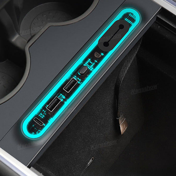 Station d'accueil USB RVB pour Tesla Model Y/3, adaptateur de console centrale avec câble de charge rapide multi-ports | Hansshow