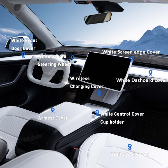 Ensemble de kits de style enthousiaste blancs pour Tesla Model Y/Model 3 Ensemble d'accessoires d'intérieur blancs Tesla | Hansshow