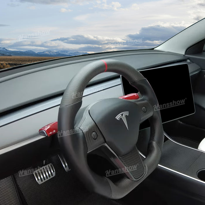 Tesla Model Y/3 Real Carbon Fiber Steering Wheel With Nappa Leather Grip-Heating Function|Hansshow