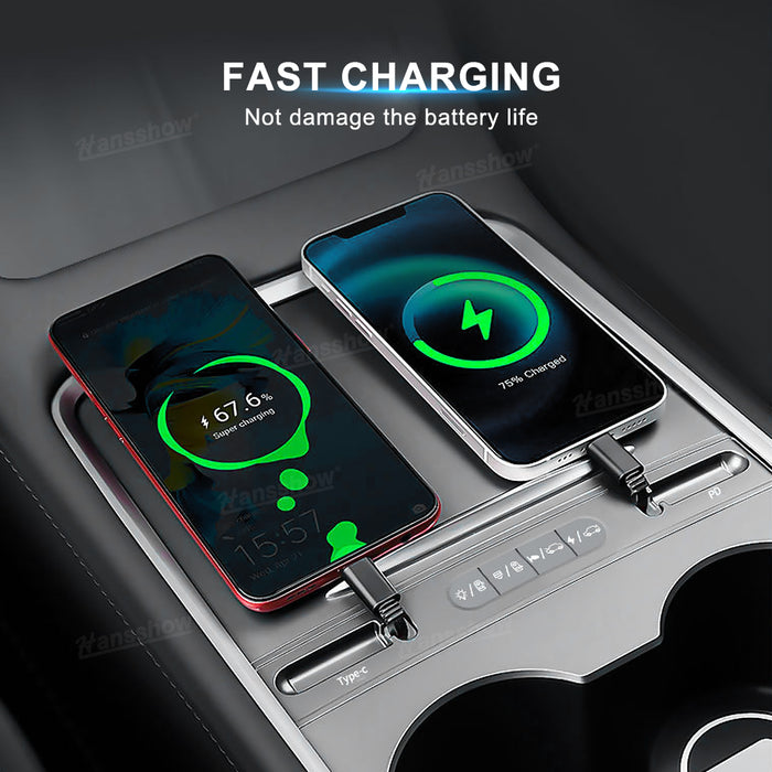 Hub USB Y pour Tesla Model 3, câble rétractable à charge rapide, station d'accueil multifonction avec bouton physique