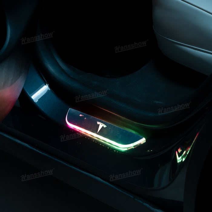 Tesla Model Y/3 Magnetic Induction Illuminated Pedal Welcome Light Illuminated Door Sills|Hansshow