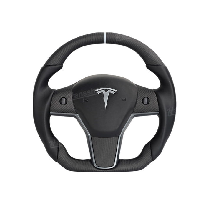 Tesla Model Y/3 Real Carbon Fiber Steering Wheel With Nappa Leather Grip-Heating Function|Hansshow