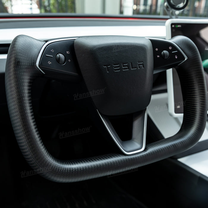 Tesla Model 3 Highland Yoke Steering Wheel with Full Real Carbon Fiber|Hansshow