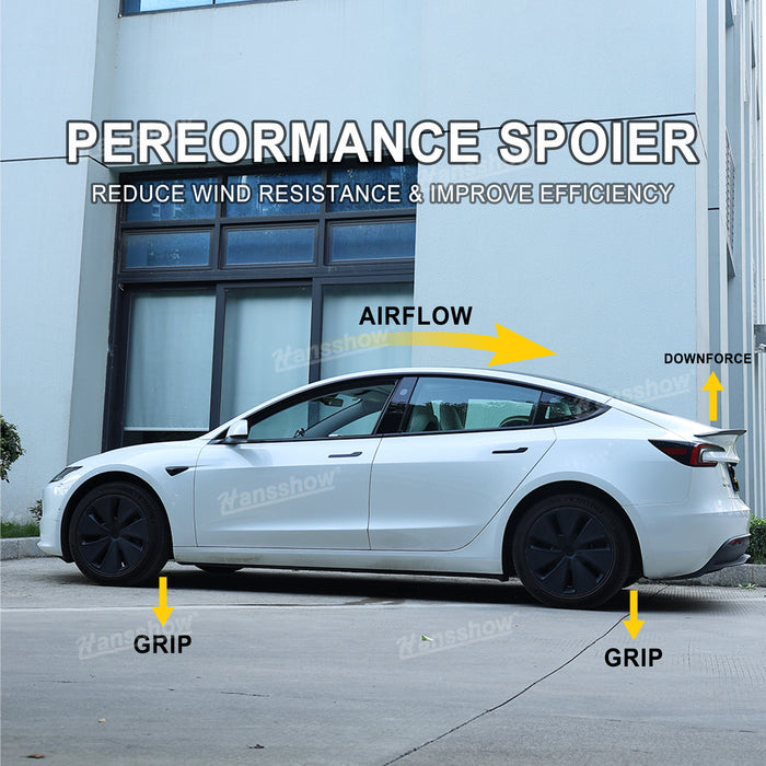 Aileron arrière en fibre de carbone véritable pour Tesla Model 3 Highland, couvercle de lèvre de coffre arrière inspiré des performances du modèle 3 | Hansshow