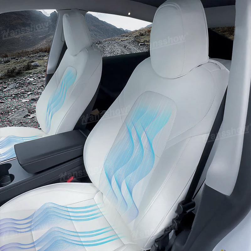 Model Y/3/3 Highland Massage Seat Cover Nappa Leather Custom Interior Accessories | Hansshow