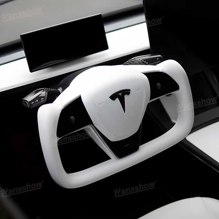 Tesla Model 3/Y Yoke Steering Wheel (Inspired by Model X/S Yoke)- Nappa White Leather