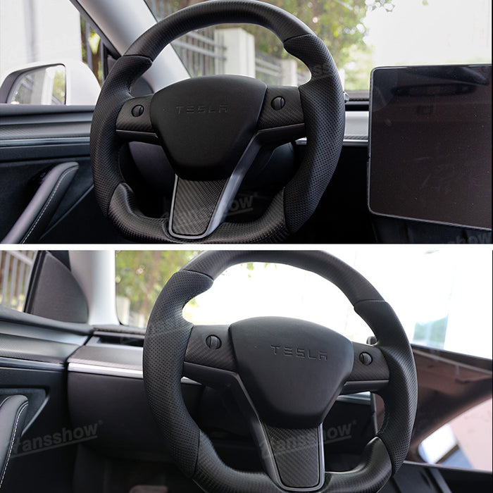 Model 3/Y Carbon Fiber Steering Wheel WIth Perforated leather Real Carbon Fiber