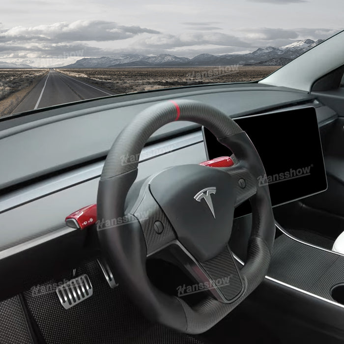 Tesla Model Y/3 Real Carbon Fiber Steering Wheel With Nappa Leather Grip-Heating Function|Hansshow