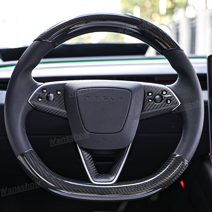 Tesla Model 3 Highland Steering Wheel Cover In Real Carbon Fiber Non-Slip Breathable Interior Accessories|Hansshow