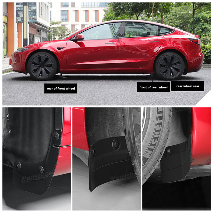 Garde-boue avant et arrière pour Tesla Model 3 Highland, accessoires de voiture (version améliorée, 6 pièces) | Hansshow