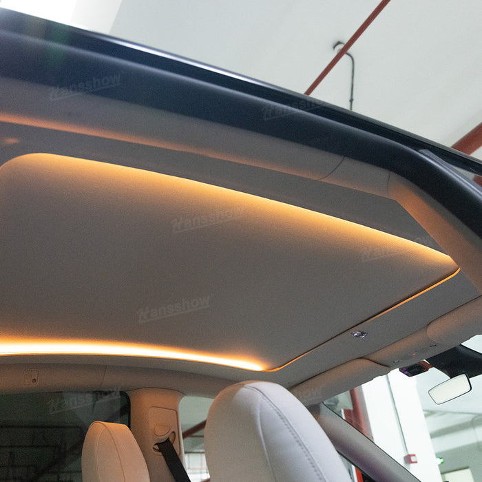 Tesla Model Y Integrated Electric Retractable Glass Roof Sunshade Upgrade With Ambient Lighting-Voice Controlled|Hansshow