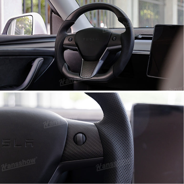 Model 3/Y Carbon Fiber Steering Wheel WIth Perforated leather Real Carbon Fiber