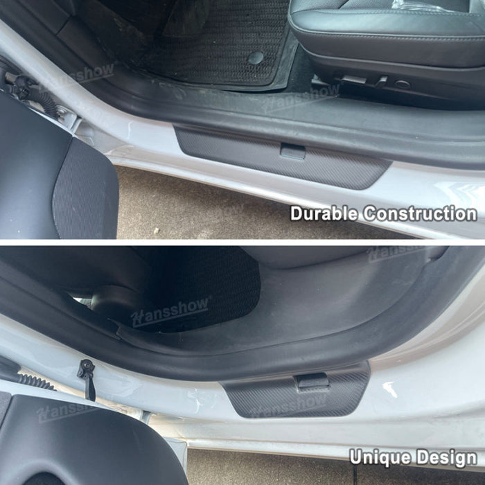 Tesla Model Y/3/3 Highland – couvre-seuil de porte en Fiber de carbone véritable, pédale de protection de bienvenue | Hansshow